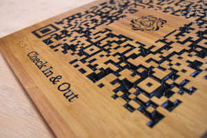 Premium Safe Entry QR Code Carved Wood Plaque